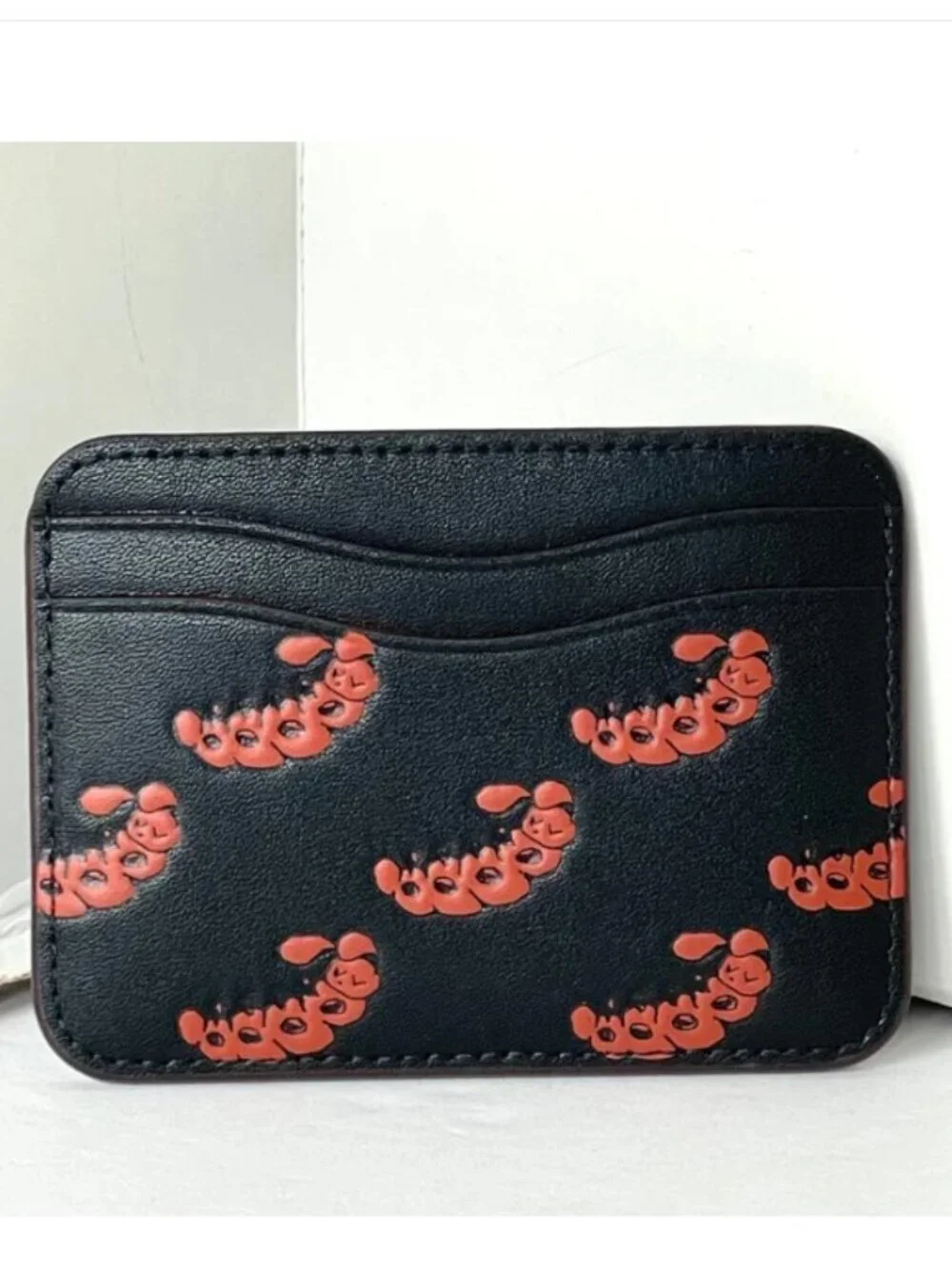 Coach Wavy Card Case CQ866 Caterpillar Coachtopia Black Leather Wallet